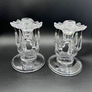 Pottery Barn Olivia Taper Clear Crystal Candle Holder Tear Drop Crystal Accents